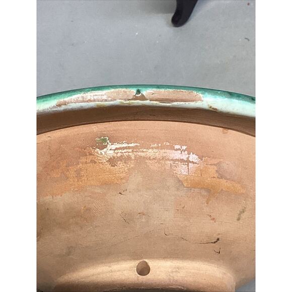 Handmade Green & Yellow Pottery Bowl - 2”Hx7”D - Picture 7 of 8